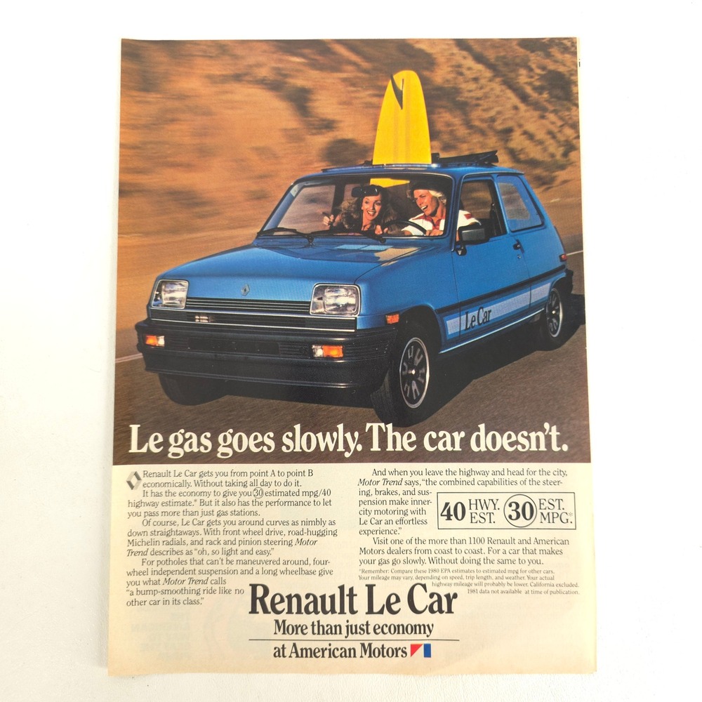 1981 Renault Le Car Print Ad Vintage Hatchback French Auto Garage Wall Art Decor
